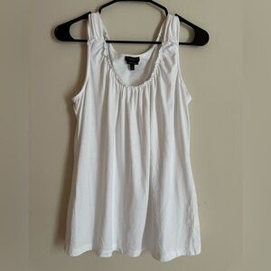 White Linen Tank Top With Ruffle Trim